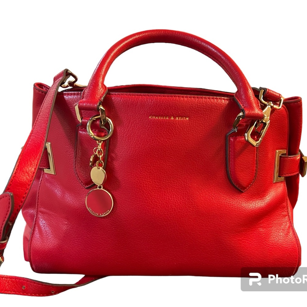 Charles & Keith like new handbag, red in gold medium size with gorgeous details